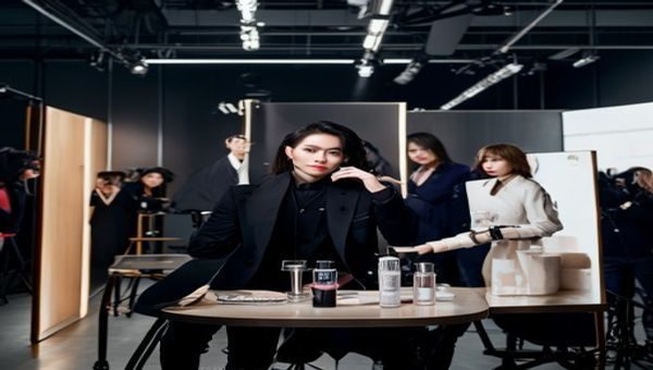 91传媒与某头部美妆品牌合作的内容营销战役，创作者在专业摄影棚内展示产品，画面精致时尚